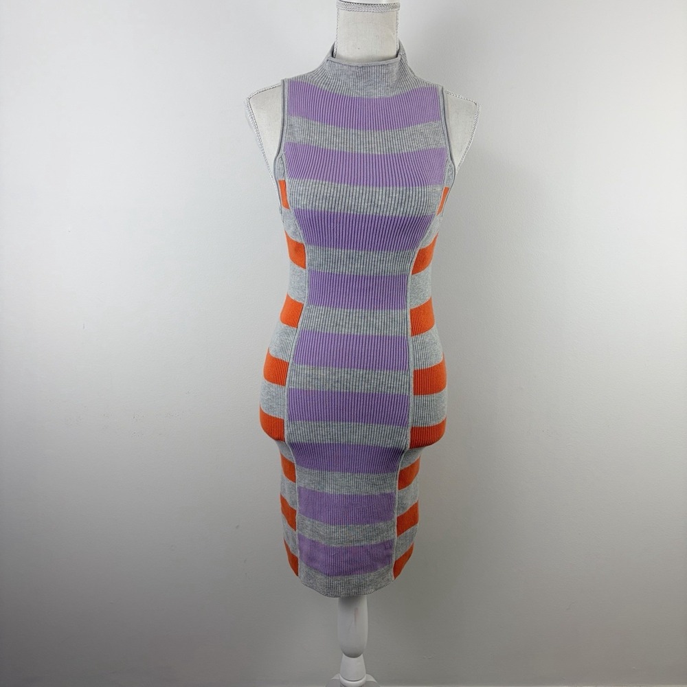 Anthropologie Women Daily Practice Knit Dress XXS Purple Gray Orange Bodycon Y2K